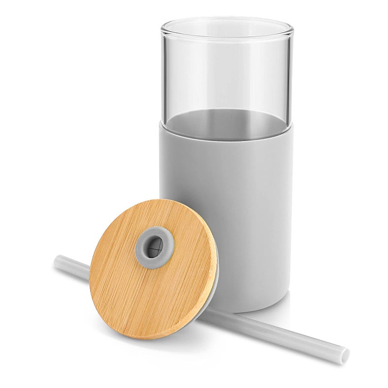 TroncoÂ® 24 oz Glass Tumbler with Lids and Straw, Reusable Iced Coffee Cup & Smoothie Cup with Bamboo Lid, Silicone Sleeve, Dishwasher Safe, BPA-Free Borosilicate Glass, 1 Pack - Image 3